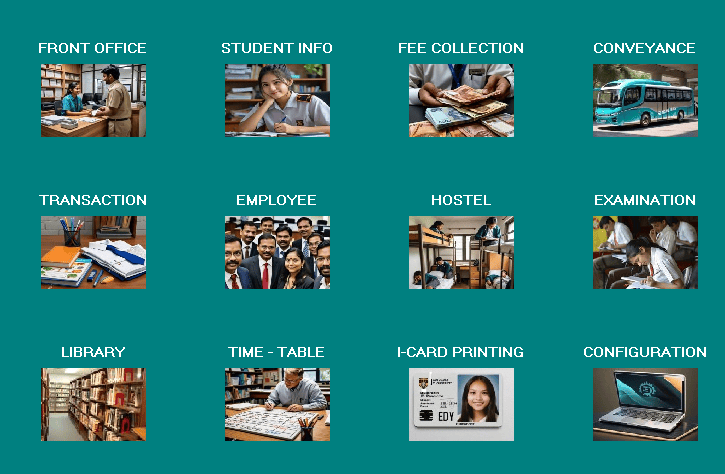 GroSkool school management software dashboard with modules overview